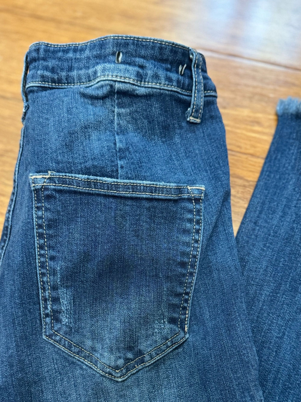 Risen High Rise Dark Blue Jeans Raw Hem Flare Size 30/11 - Picture 7 of 11